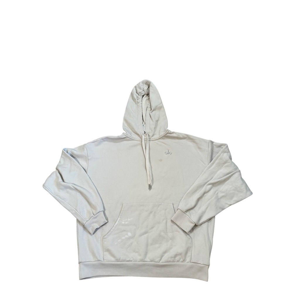 Alo Yoga Mens Accolade Hoodie‎ Bone Beige Cotton Fleece Sweatshirt Size M
